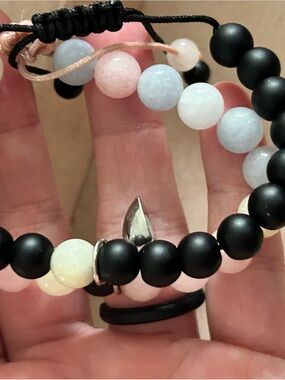 4/$50 Matte Black & White Beaded Women's Bracelet - Unbranded